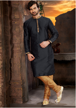 Black Color Silk Fabric Kurta Set